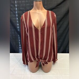 Guess Women's M Maroon Sheer Long Sleeve Cropped Tie Shirt Button Sleeves